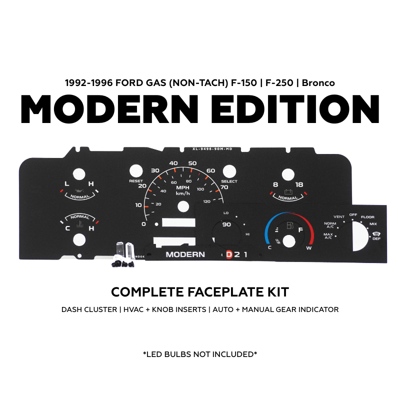 XL Modern Cluster Faceplate Kit | 1992-1996 F-150, F-250, Bronco (gas non-tach)