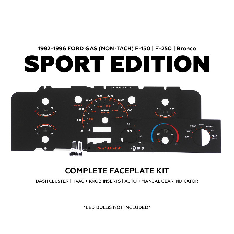 XL Sport Cluster Faceplate Kit | 1992-1996 F-150, F-250, Bronco (gas non-tach)