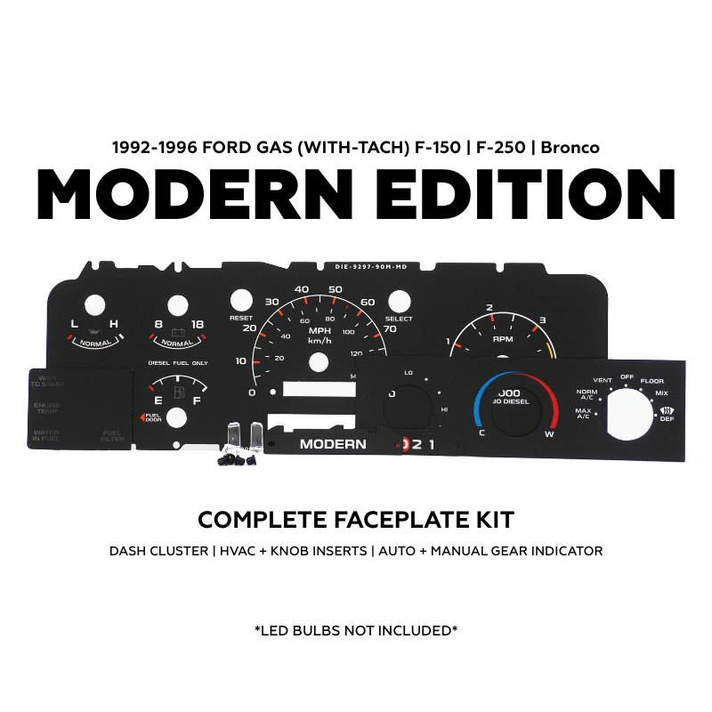 XLT Modern Cluster Faceplate Kit | 1992-1996 F-150, F-250, Bronco (gas with-tach)